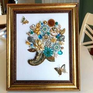 Artisan mosaic wall art decor framed jewelry art vintage one of a kind-modified!